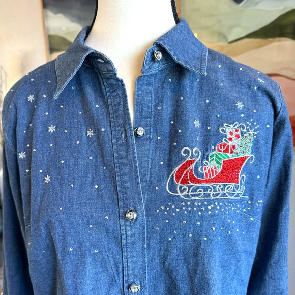 Quacker Factory Denim Holiday Sled Shirt - Picture 3 of 13